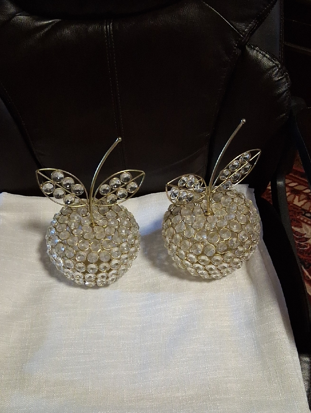 Crystal Accent Apple Pair - Gold Tone